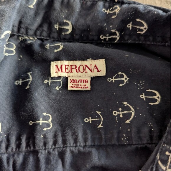 Merona XXL Men's Short Sleeve shirt Anchors Nautical 100% cotton modern/slim fit - Picture 2 of 3